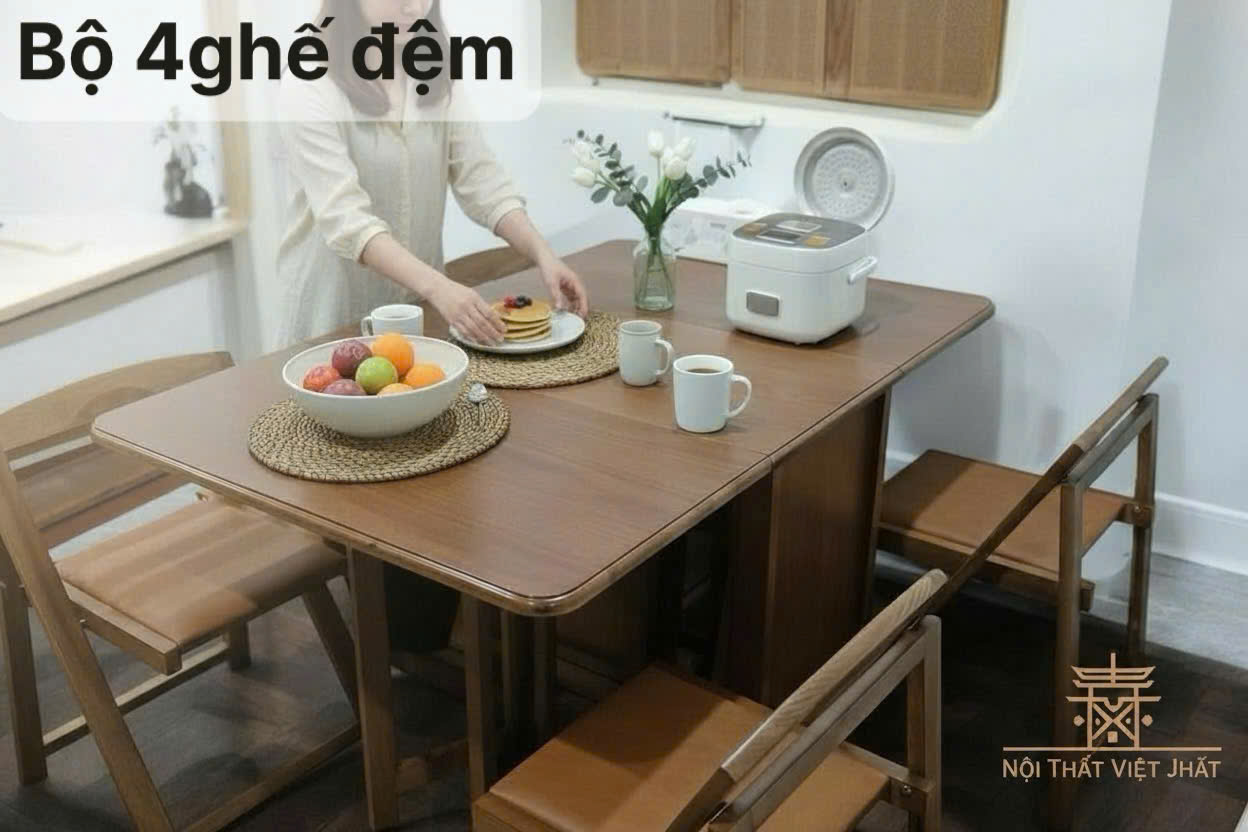 BỘ 4 GHẾ ĐỆM MẦU ÓC CHÓ NÂU ĐỎ  GỖ SỒI NGA